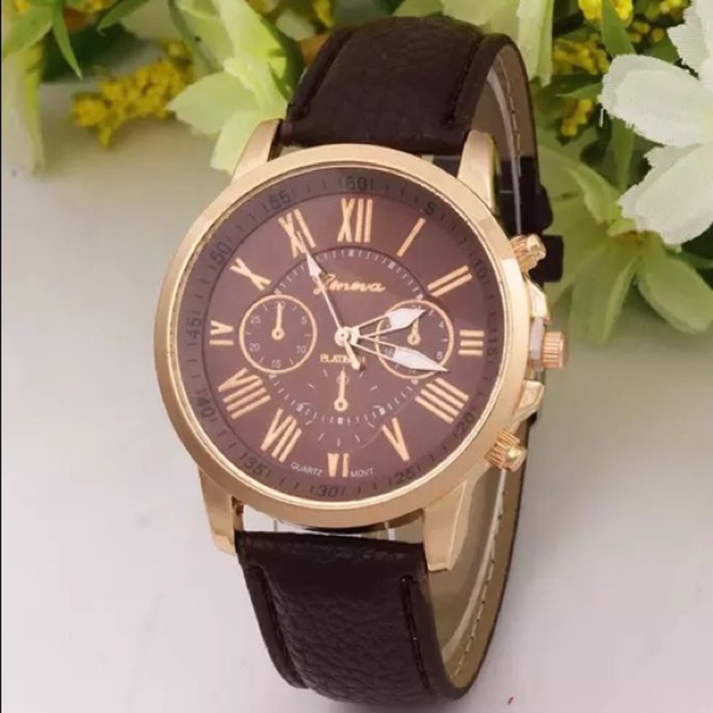 Geneva quartz watch- brown